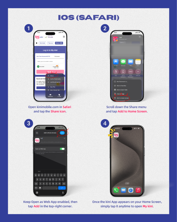 Steps of setting kini app on iPhone